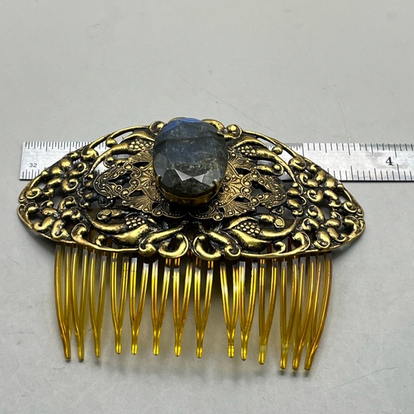 Elegant Vintage Gold and Blue Labradorite Hair Comb